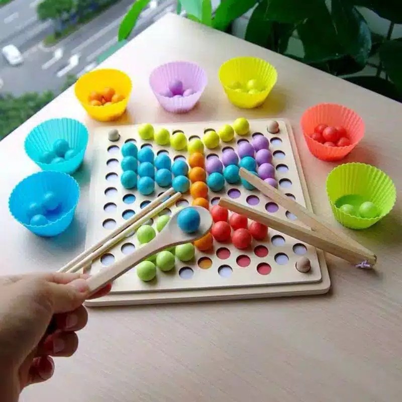 Mainan Edukasi Malang- PEARL MEMORY BEAD HOLDER Colorful beads - Montesori melatih motorik anak-Pearl Bead Holder