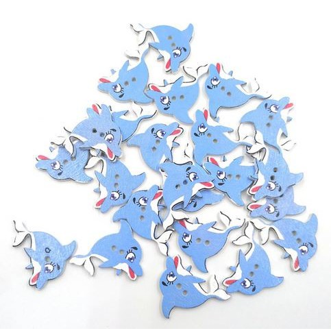 Kancing Kayu Dua Lubang - Blue Dolphin Style ( 10pcs)