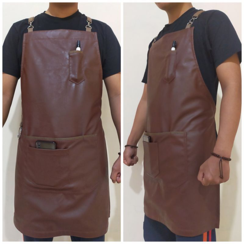 Apron Barista Kopi - Celemek Masak Celmek Dapur Anti Air Bahan Kulit Sintetis Asli