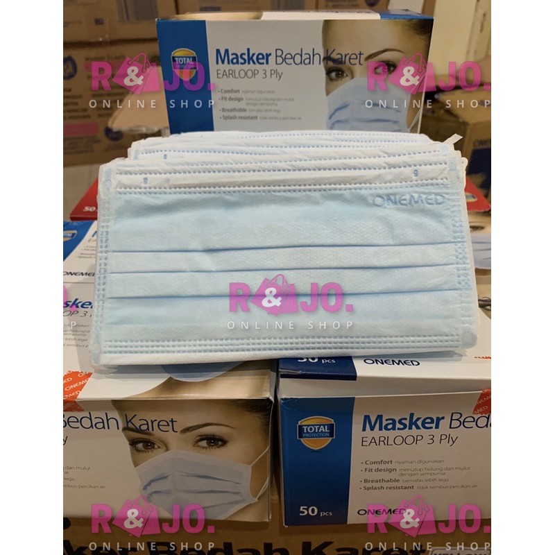 MASKER MEDIS ONEMED 3PLY ISI 50 pcs warna Biru