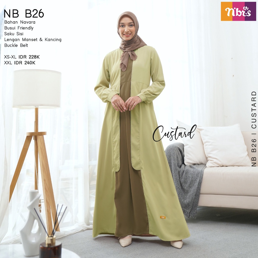 Nibras Gamis NB B26 Bahan Navara Dress Muslimah Kekinian Simple OOTD