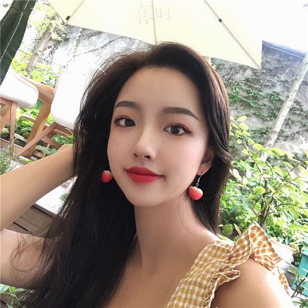 Needway Drop Anting Manis Kostum Perhiasan Wanita Merah Hidup Strawberry Gadis Perhiasan