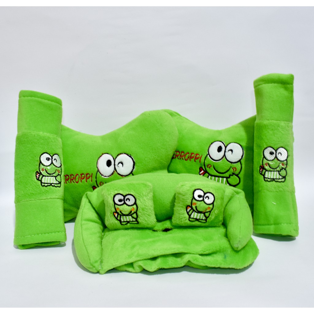 Bantal Mobil 3in1 KERROPPI Hijau Carset Headrest Sandaran Kepala Leher 3 in 1 Keroppi 3 in 1 Green