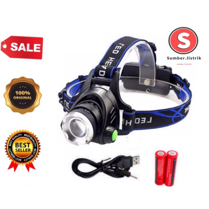 Senter Kepala LED Zoom Super Terang Headlamp LED Cree XML T6 Waterproof Anti Air