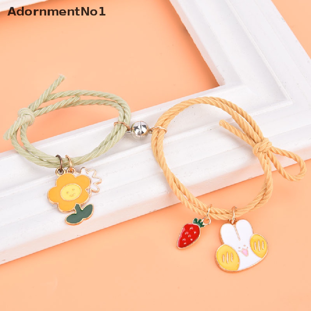 (AdornmentNo1) 2pcs / Set Gelang Tangan Pasangan / Pria / Wanita Magnet Motif Kartun Lucu