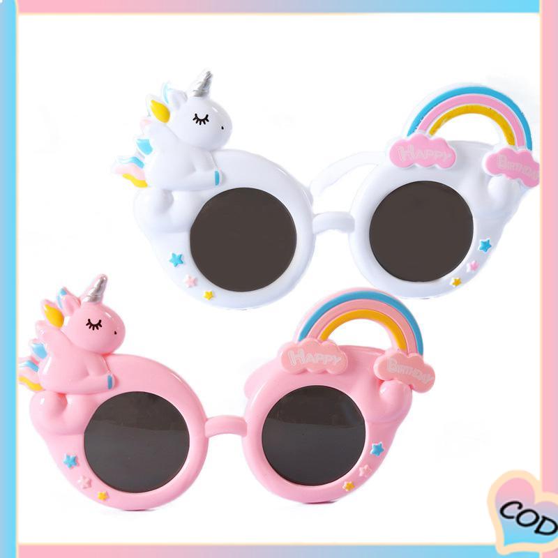 COD❤️ Kacamata Pesta Ulang Tahun Desain Unicorn Bingkai Penuh Alat Peraga Berdandan Kakak Bulat-A.one