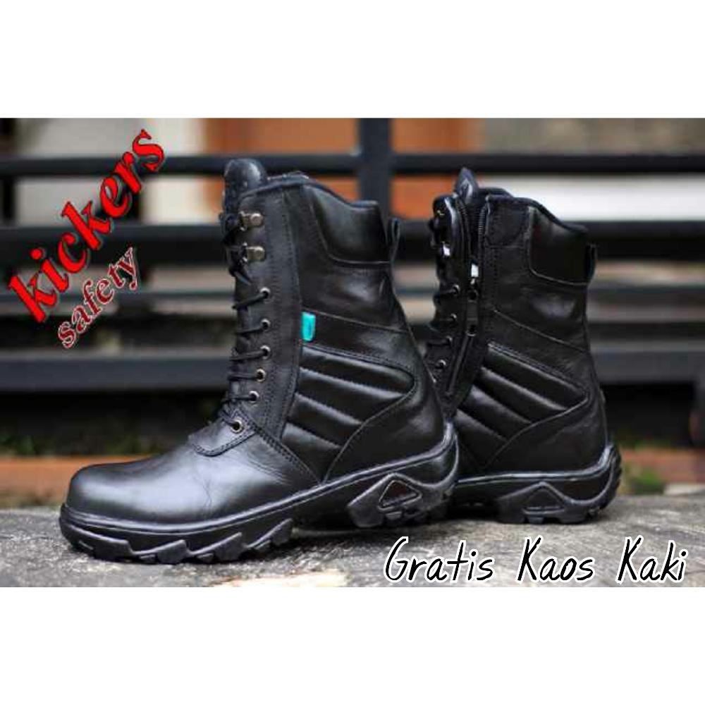 Sepatu PDL PDH Kickers Sefty Ujung Besi    Sepatu Boots Proyek Polisi Tentara TNI Satpam Kulit Asli