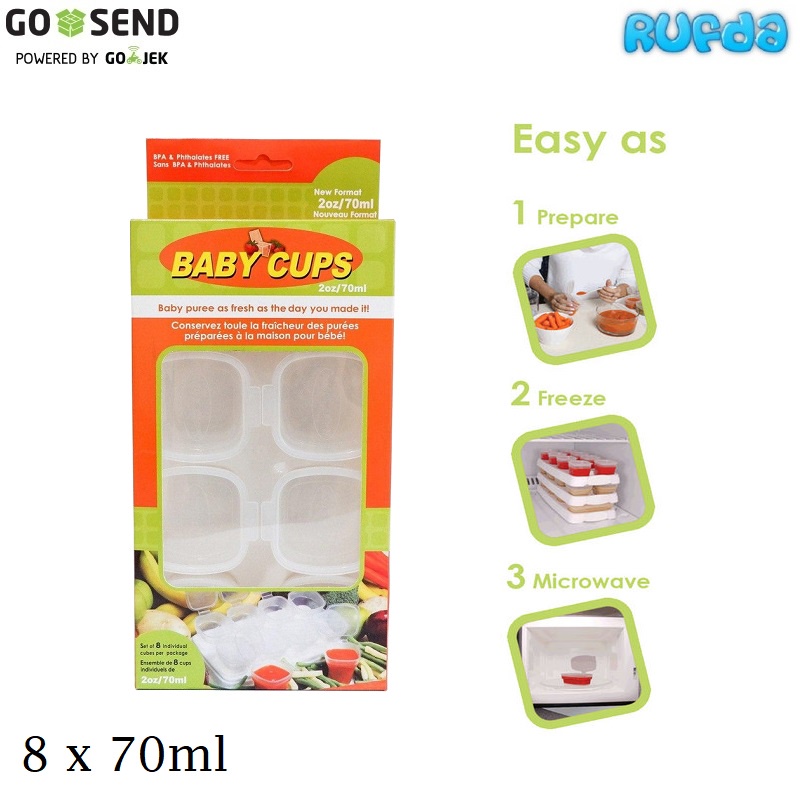 Baby Cups 70ml Cubes Wadah Penyimpanan Makanan Bayi Puree Freezer