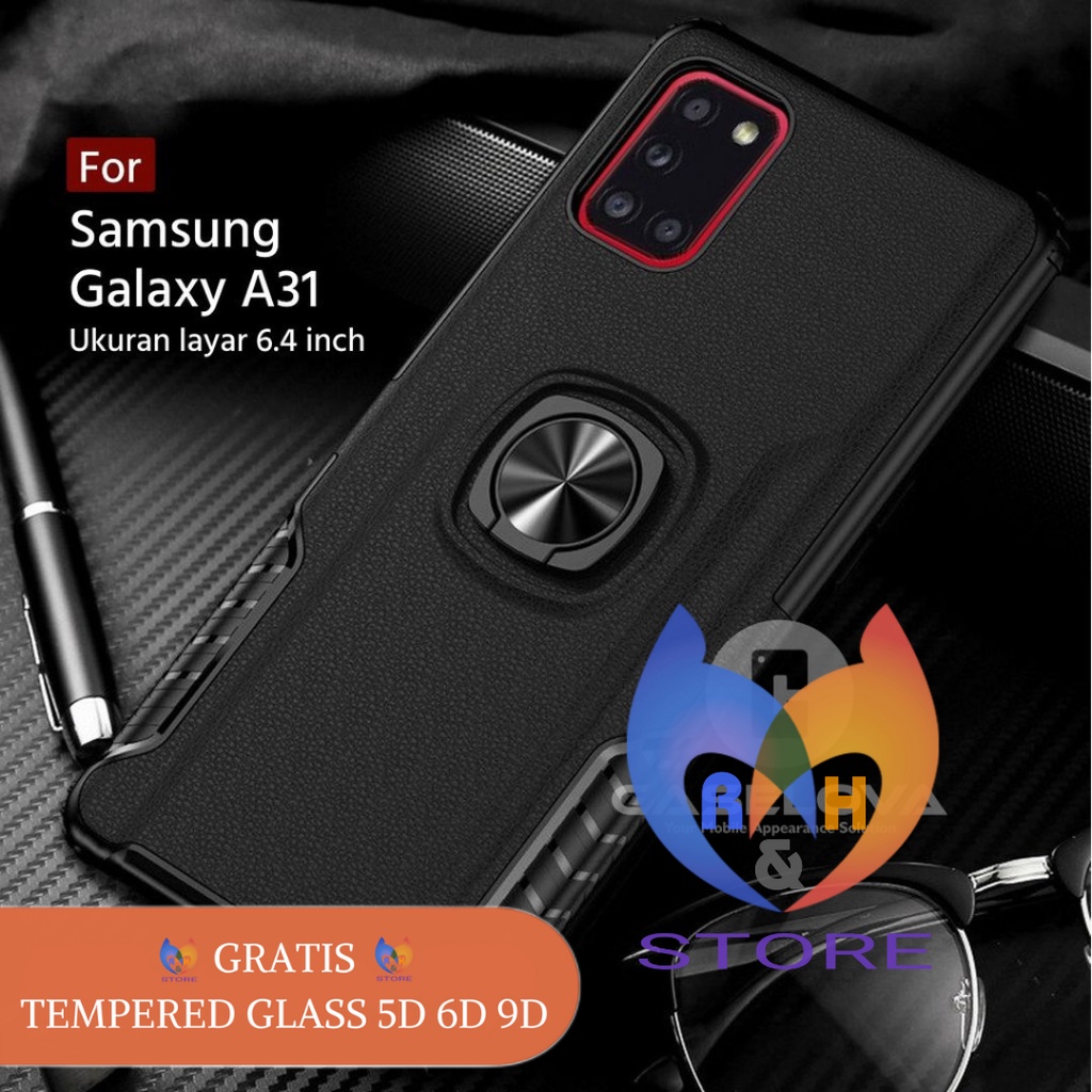 PROMO Case Samsung Galaxy A31 / A51 / A71 Hardcase Ring Carbon Magnetic Holder Anti Shock + GRATIS T