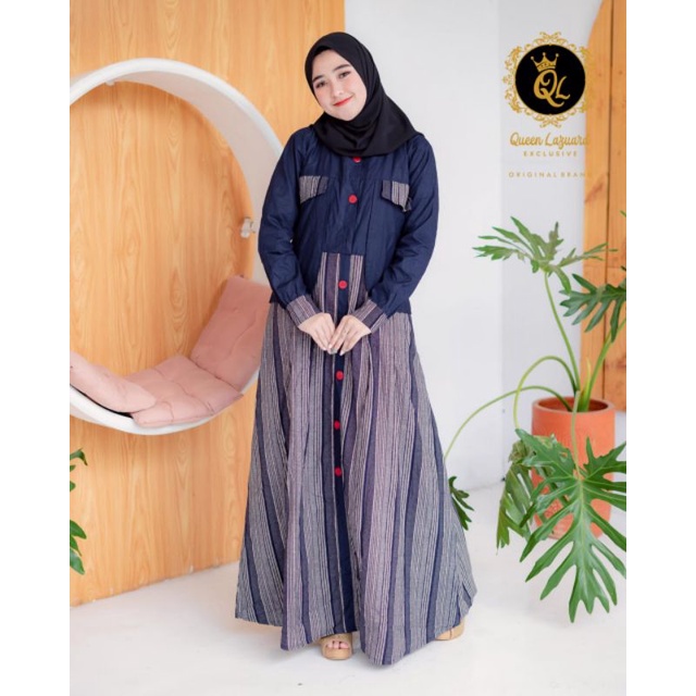 GAMIS DRESS KATUN POLOS KOMBINASI LINEN IMPORT ORIGINAL MOTIF SALUR TENUN ROMPI QL  KARDIGAN BUSUI