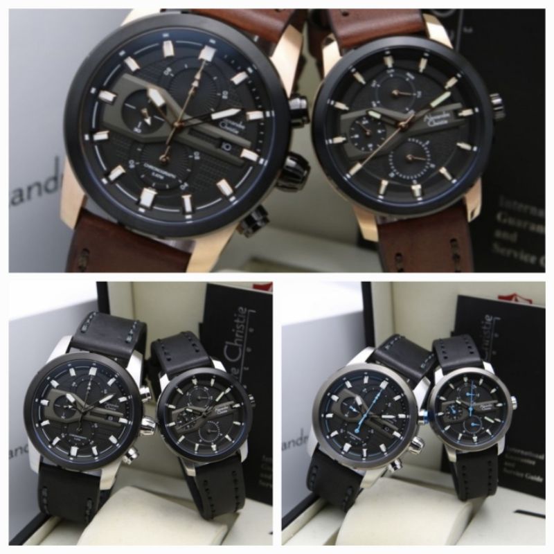 Original jam tangan couple alexander cristie original ac6270 / ac6562 tali kulit Premium Kekinian