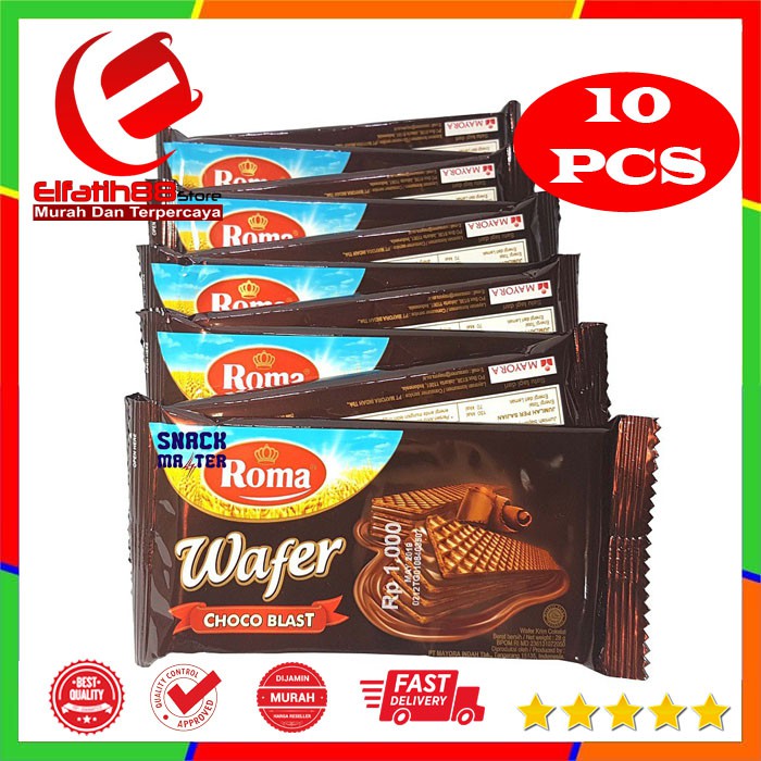 

Roma Wafer ChocoBlast 28gr - 1 Renceng Isi 10 Pcs