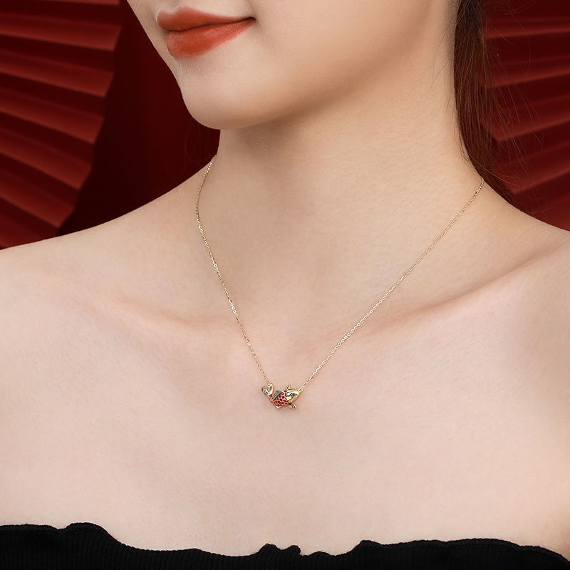 Lucky Koi Necklace Female Retro Chinese Style Simple Temperament Female Lucky Clavicle Chain Pendant