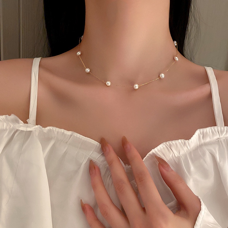 AY(CN) Fashion Pearl Beads Necklace Elegant Gold Choker Chain Necklace Women Accessories