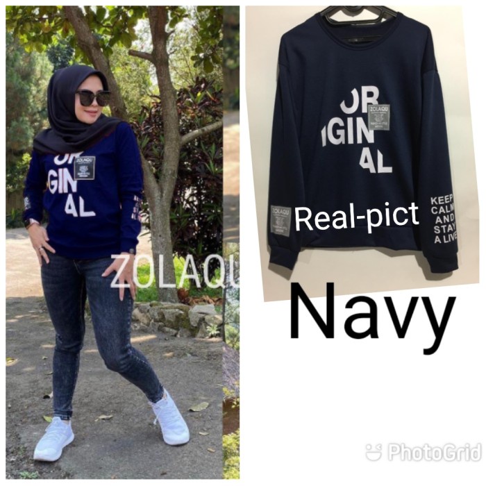 JAKET WANITA BAJU JUMBO WANITA / ATASAN JUMBO WANITA / KAOS LENGAN PANJANG - navy OVERSIZE TERLARIS 