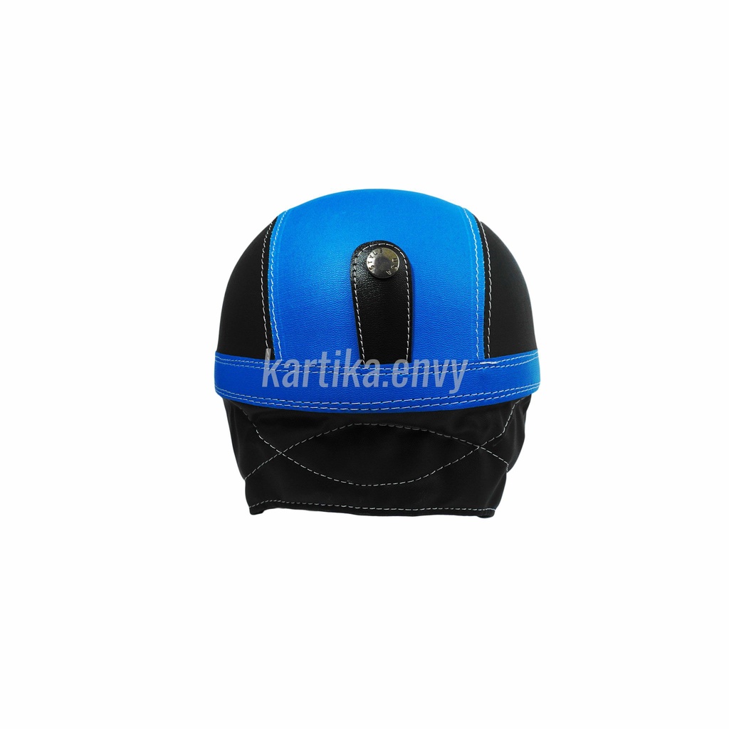 Helm Anak Retro Polos Hitam Biru