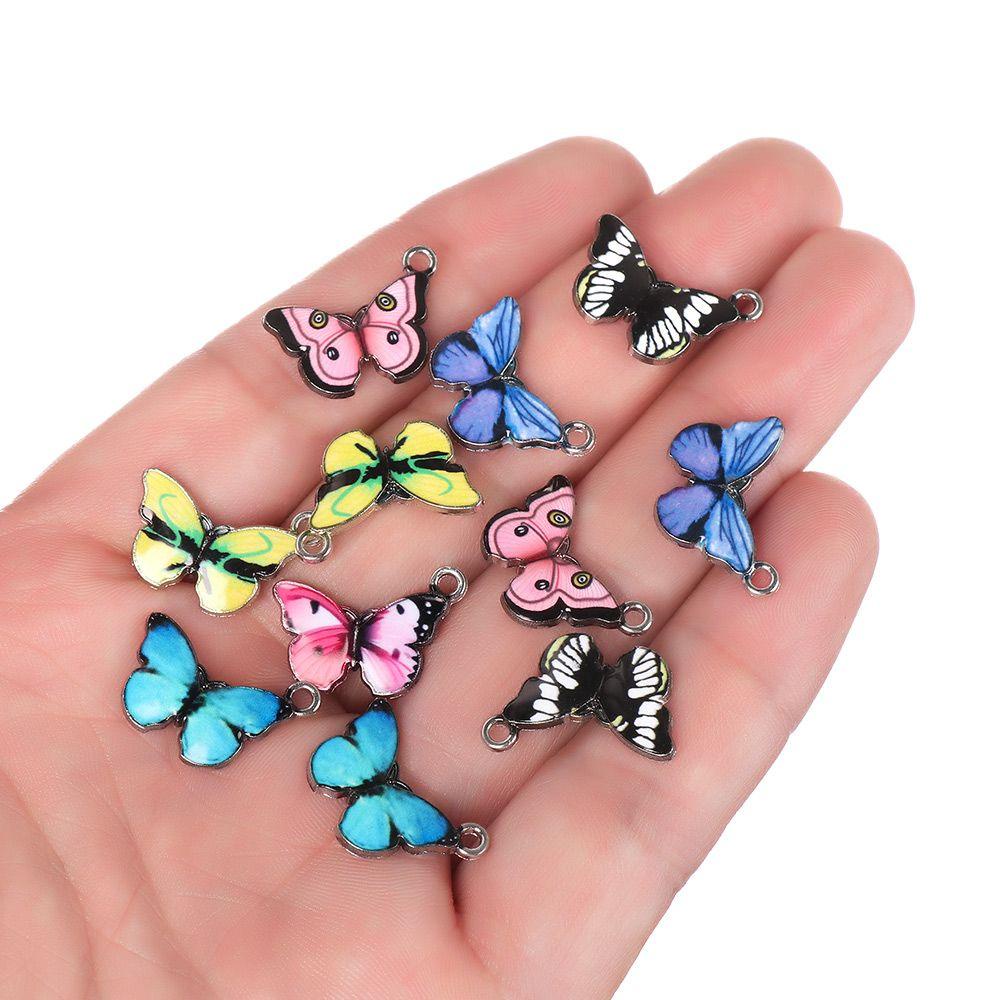 Top 10PCS Butterfly Charms Hadiah Kalung Gelang Anting Kerajinan Tangan Hewan Lucu