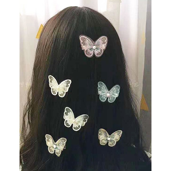 LRC Jepit Rambut Fashion dimensional Butterfly Pearl Mesh Embroidery Hair Clip K41632