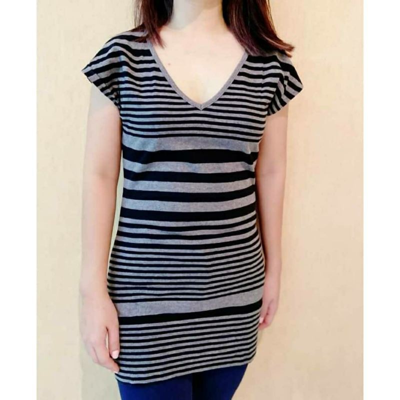 SALE Up To 50%..(YT-2025) BOSSINI Stripes Long Top - Grey & Black ~ORI
