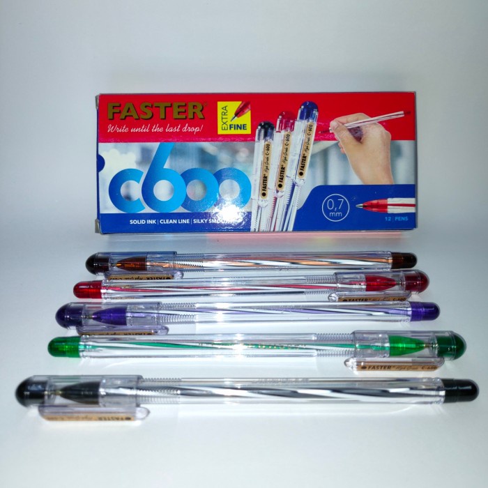

Mudah Pulpen /Pena Faster C600 Hitam 1Box Isi 12 Pcs Promo