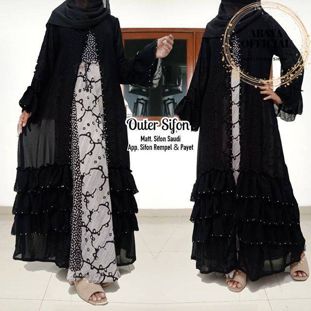 Abaya gamis hitam arab mewah pesta saudi mesir dubai ori original import terbaru OUTER SIFON