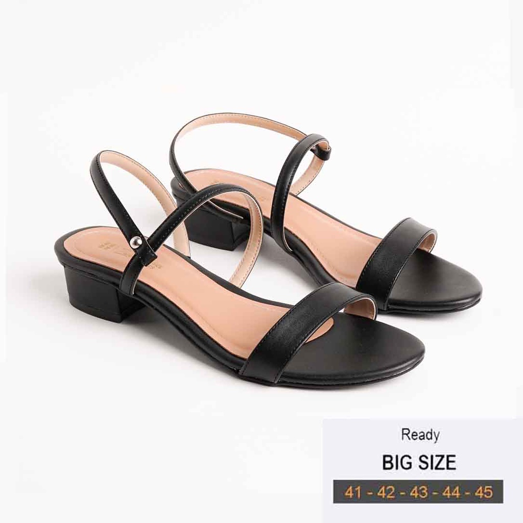 Sandal Wanita Heels 3cm tali Hitam - Ukuran besar big size 41 s/d 45 sendal jumbo remaja casual pesta