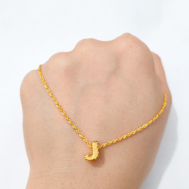 Set Kalung dan Liontin Huruf J Elegant Emas Asli