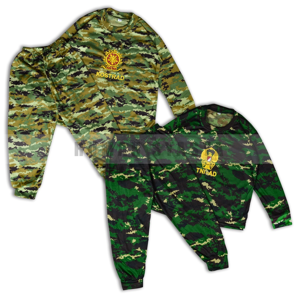 Setelan Baju Kaos Training Anak KIDS ARMY TNI-AD Bahan Double 30S Piyama Loreng Tentara Polisi Tacti