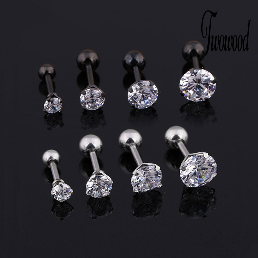 1pc Anting Stud Cubic Zirconia Bahan Titanium Steel Untuk Unisex