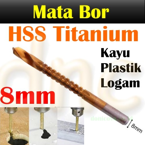 Mata Bor Gergaji Kayu HSS Drill Bit Titanium 8mm Kayu Logam Plastik