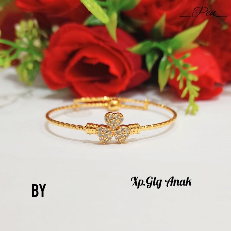 Gelang TITANIUM Anak Krincing plat permata variasi motif Gold ,tidak Karat *COD*