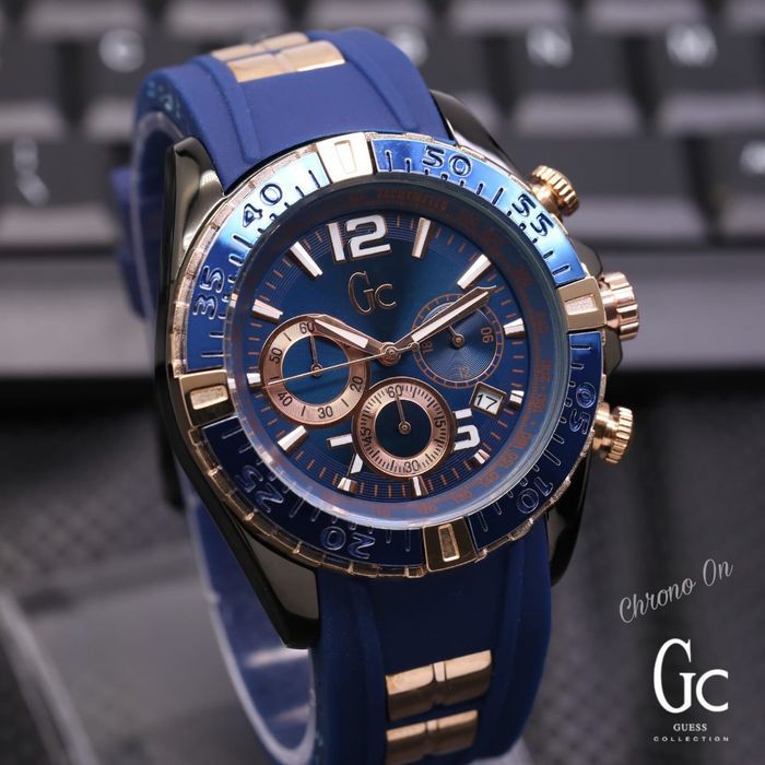 Promo Jam Tangan Pria Guess Gc Chrono SK505LS Rubber Blue Body Black Termurah