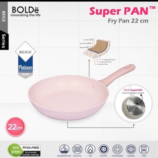 BOLDe Fry PAN 22CM  Premium ( Beige &amp; Black Pink)