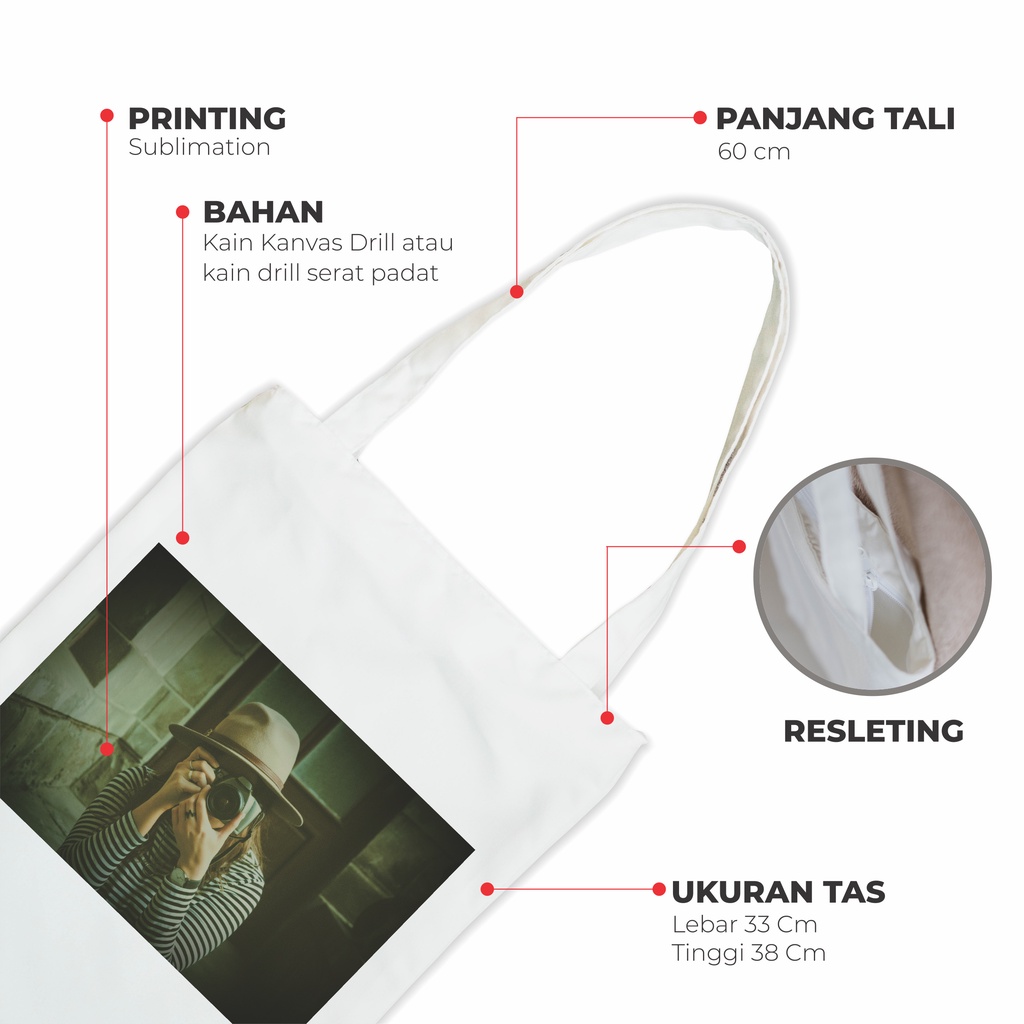 Sevine Totebag Premium Tas Tote Bag Resleting Fashion Wanita Drill Vintage Retro - VTG