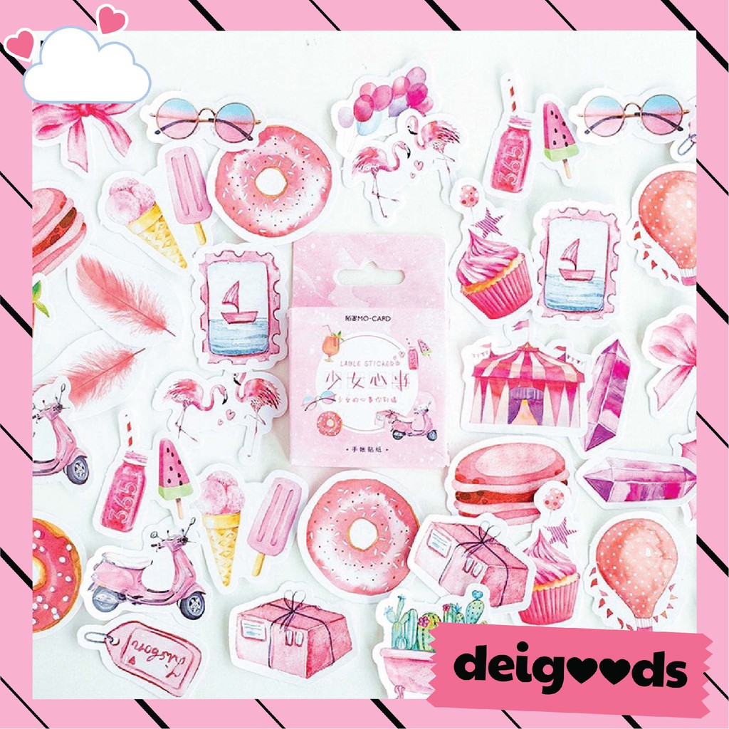 

DEIGOODS❤ 46 Pcs Deco Sticker PINK Lucu / Stiker Dekorasi Scrapbook / Diary