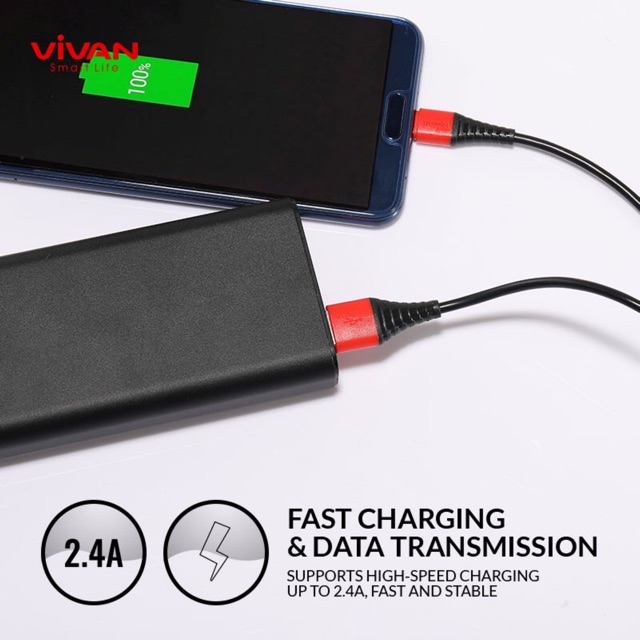 Kabel VIVAN SC30 Type C Fast Charging Kabel Data VIVAN 30CM 2.4A - Garansi Resmi 1 Tahun - SC30