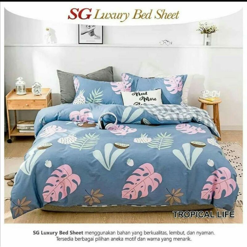 Sprei & Badcover katun lokal SG LUXURY BED SHEET motif TROPICAL LIFE