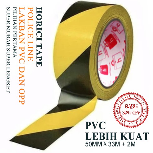 Warning tape merek Horici/OPP PVC Police Line tape Barricade tape 45mm X 30m+2m Marking Floor/Isolasi