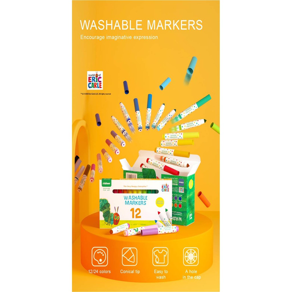 

SPIDOL WARNA DAPAT DICUCI - Mideer X Eric Carle Washable Marker 12 / 24 Colors.