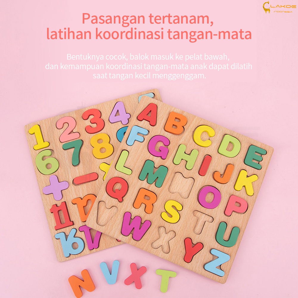 Mainan puzzle kayu edukasi anak jigsaw puzzle anak motif huruf &amp; nomor