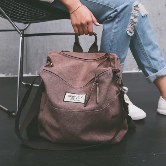 Bag Canvas - Nara Korean Canvas Backpack Tas Ransel Wanita Kanvas Polos Slingbag