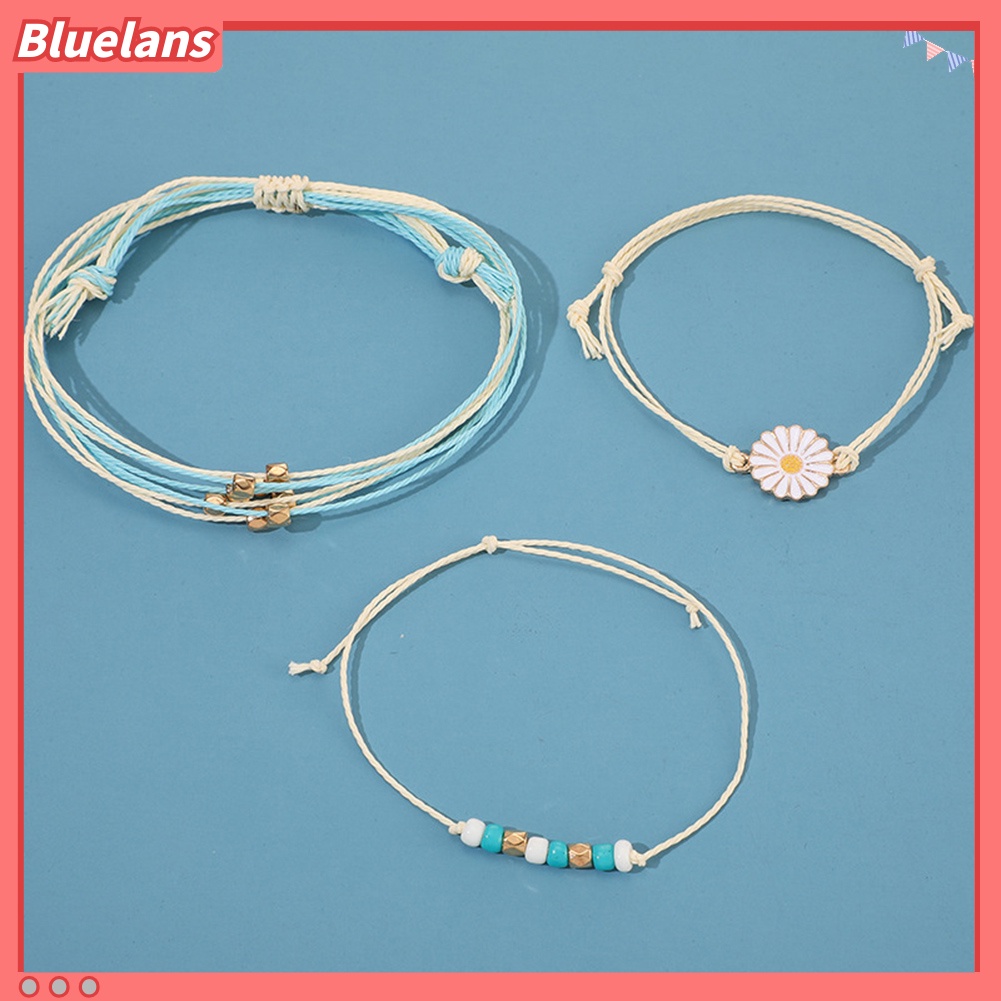 Bluelans 3Pcs Bohemian Women Flower Bead Charm Rope Bracelet Bangle Jewelry Gift