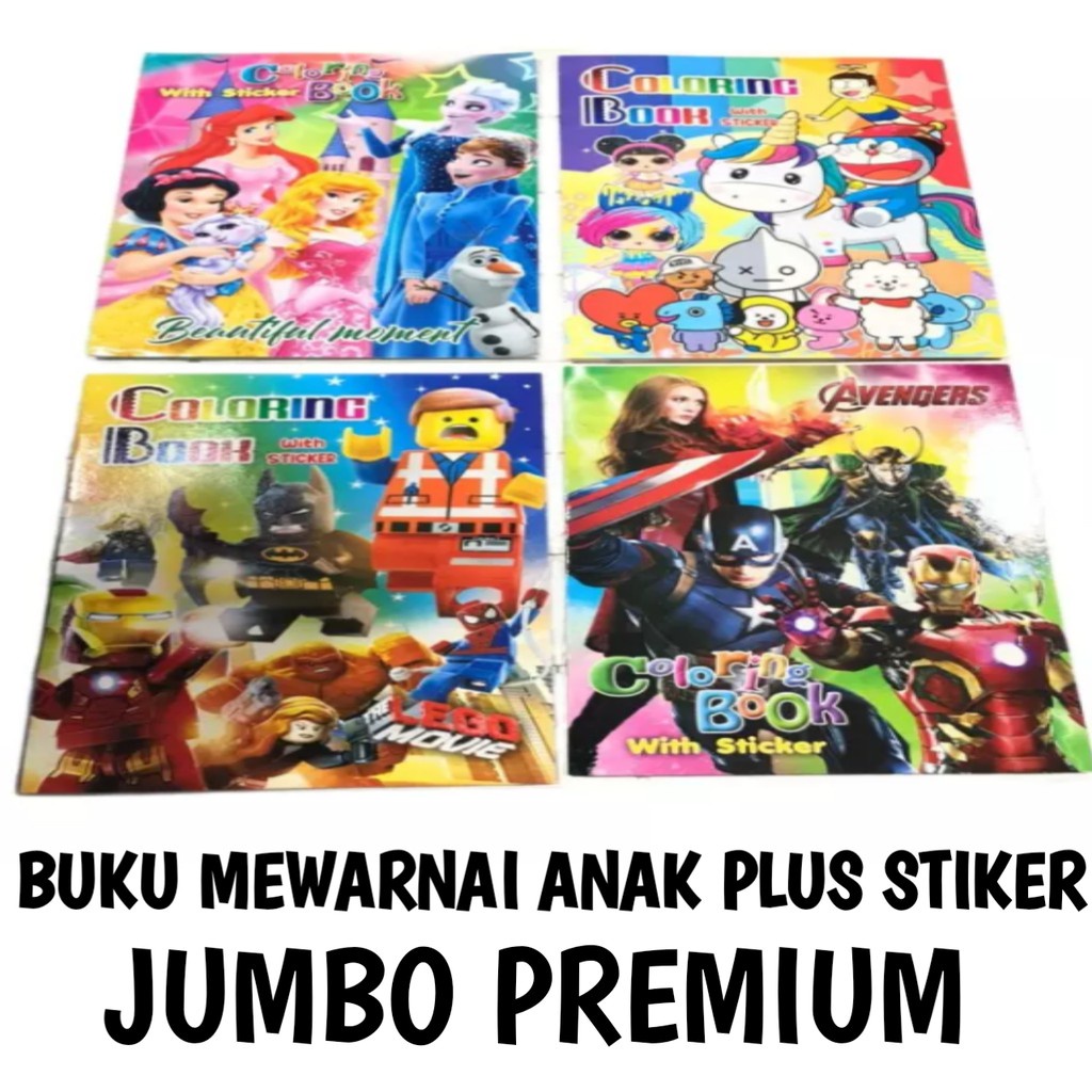 

WS99 - Buku Mewarnai Anak Plus Stiker / COLORING BOOK Plus Sticker Size Besar KERTAS TEBAL