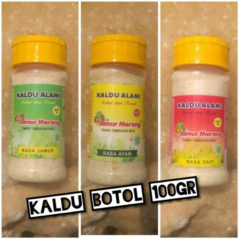 

Kaldu alami non MSG rasa jamur/ayam/sapi kemasan botol 100 gr