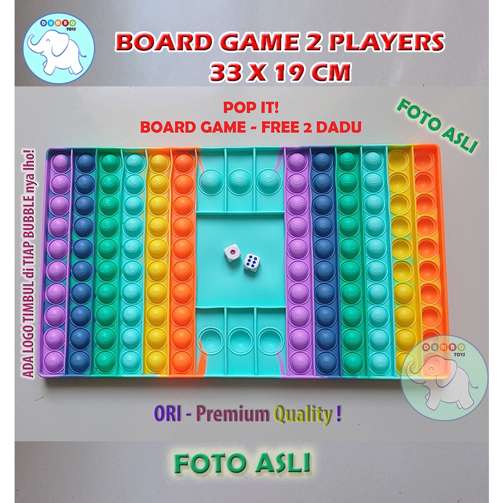 Pop It Board Game Persegi Panjang Battle Free Dadu Rainbow Jumbo-6