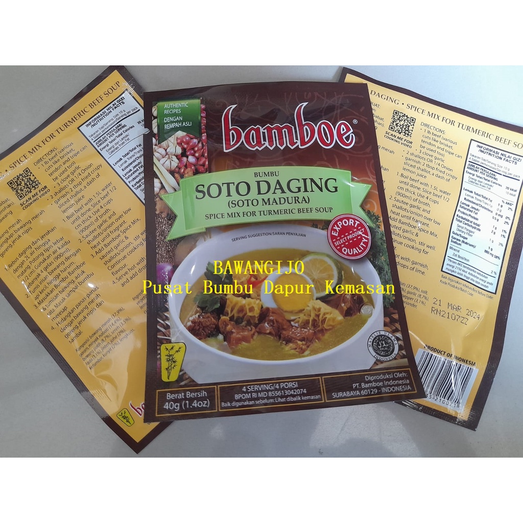 

Bamboe Bumbu Instant SOTO DAGING MADURA 40gr Export Quality