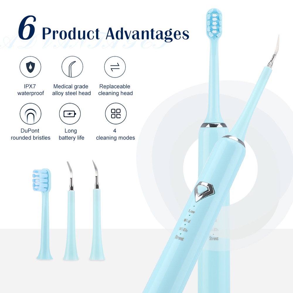 2 in 1 Electric Ultrasonic Sonic Dental Scaler USB Toothbrush Tooth Cleaner IPX7 Waterproof Whiten Teeth Tartar Remover Tool FREE 5 Aksesoris