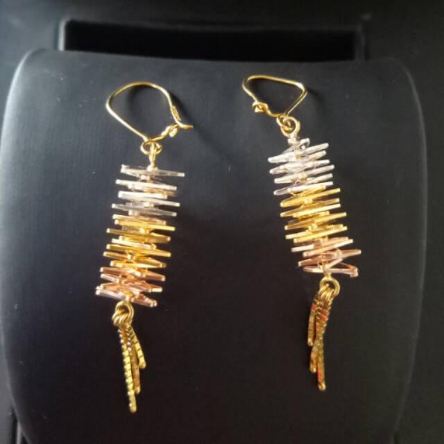 Anting emas asli kadar 875 model panjang 3 warna