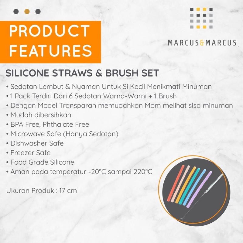 Marcus &amp; Marcus Silicone Straw &amp; Brush Set /sedotan