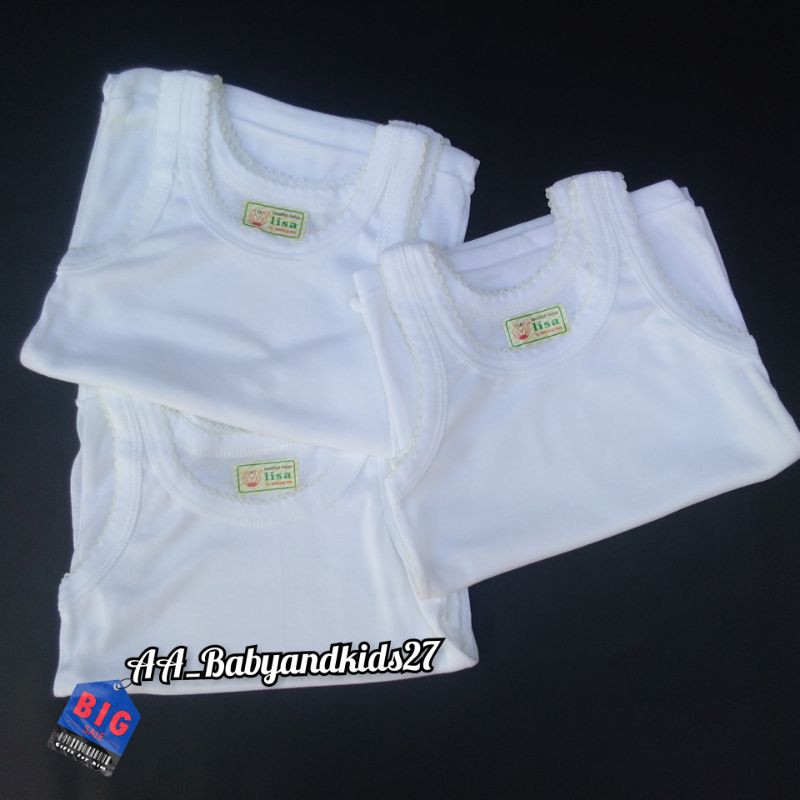 3PC Singlet Bayi Lisa Ukuran 14-32 Bahan Adem Lembut Dan SNI